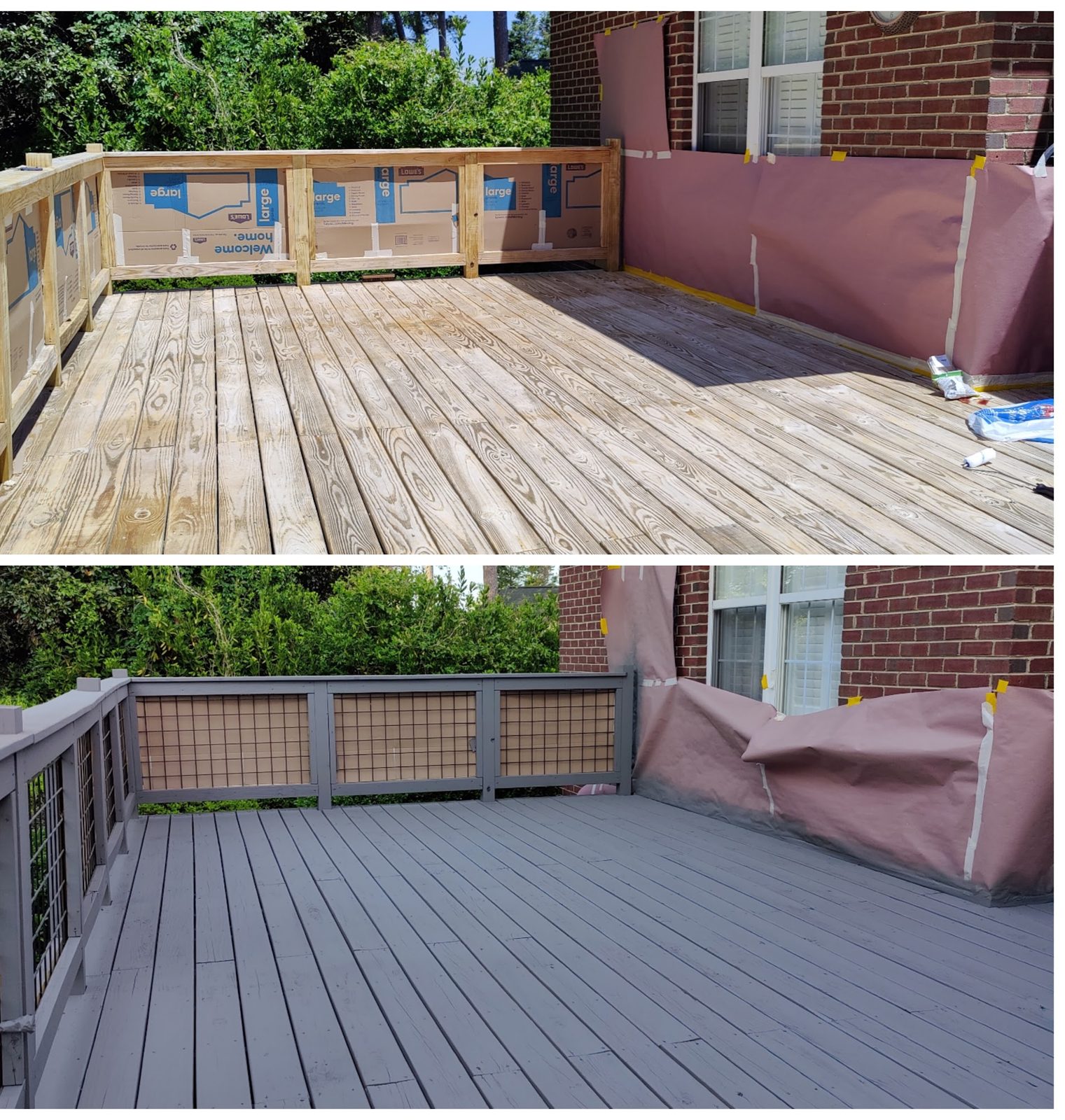 A wood deck or fence before and after a Soda City clean and brighten