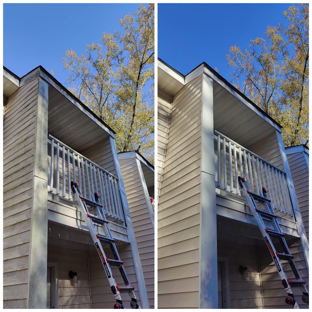 A wood deck or fence before and after a Soda City clean and brighten