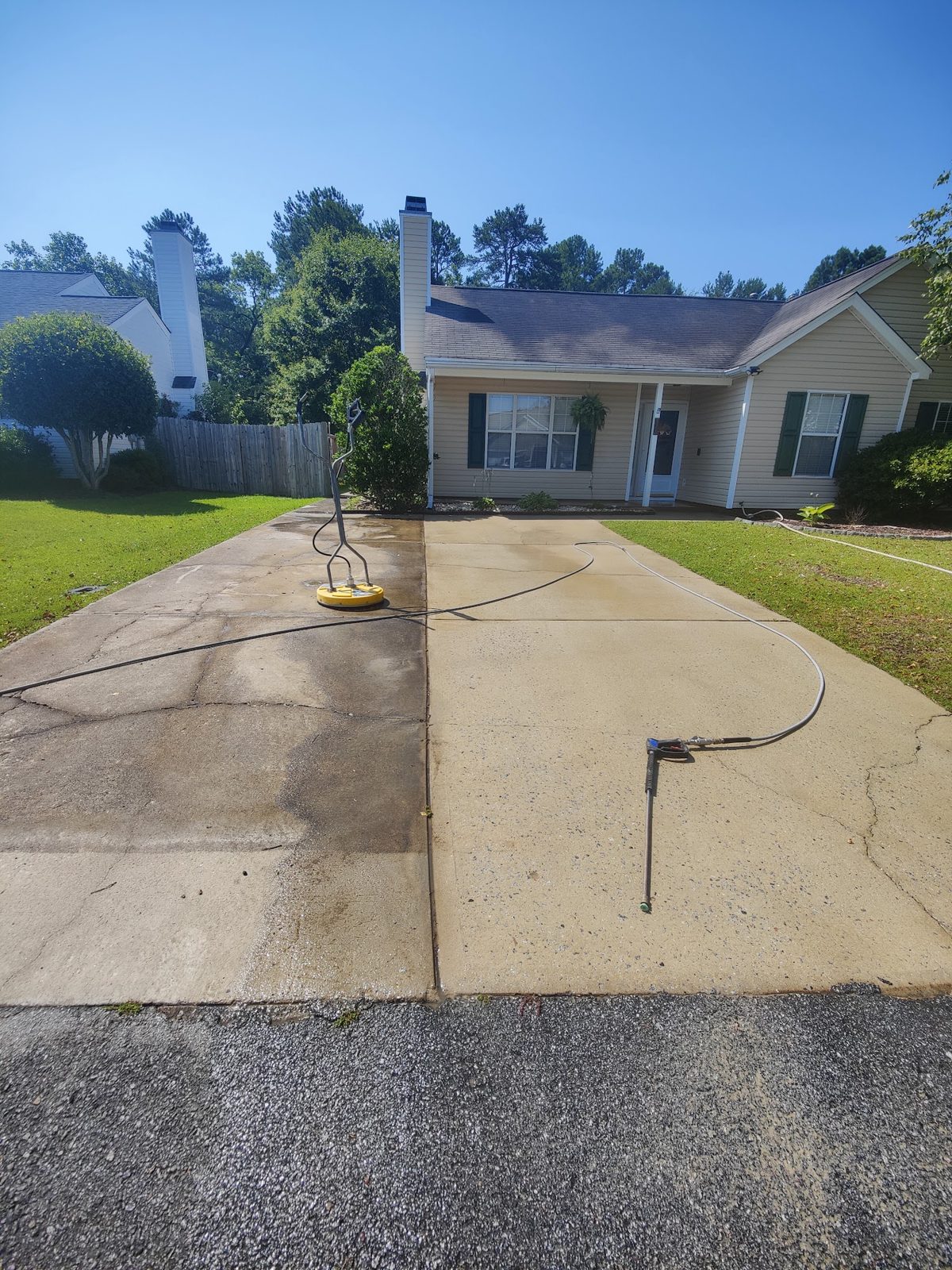 Pavers and concrete cleaned and ready for sealing, a Soda City job