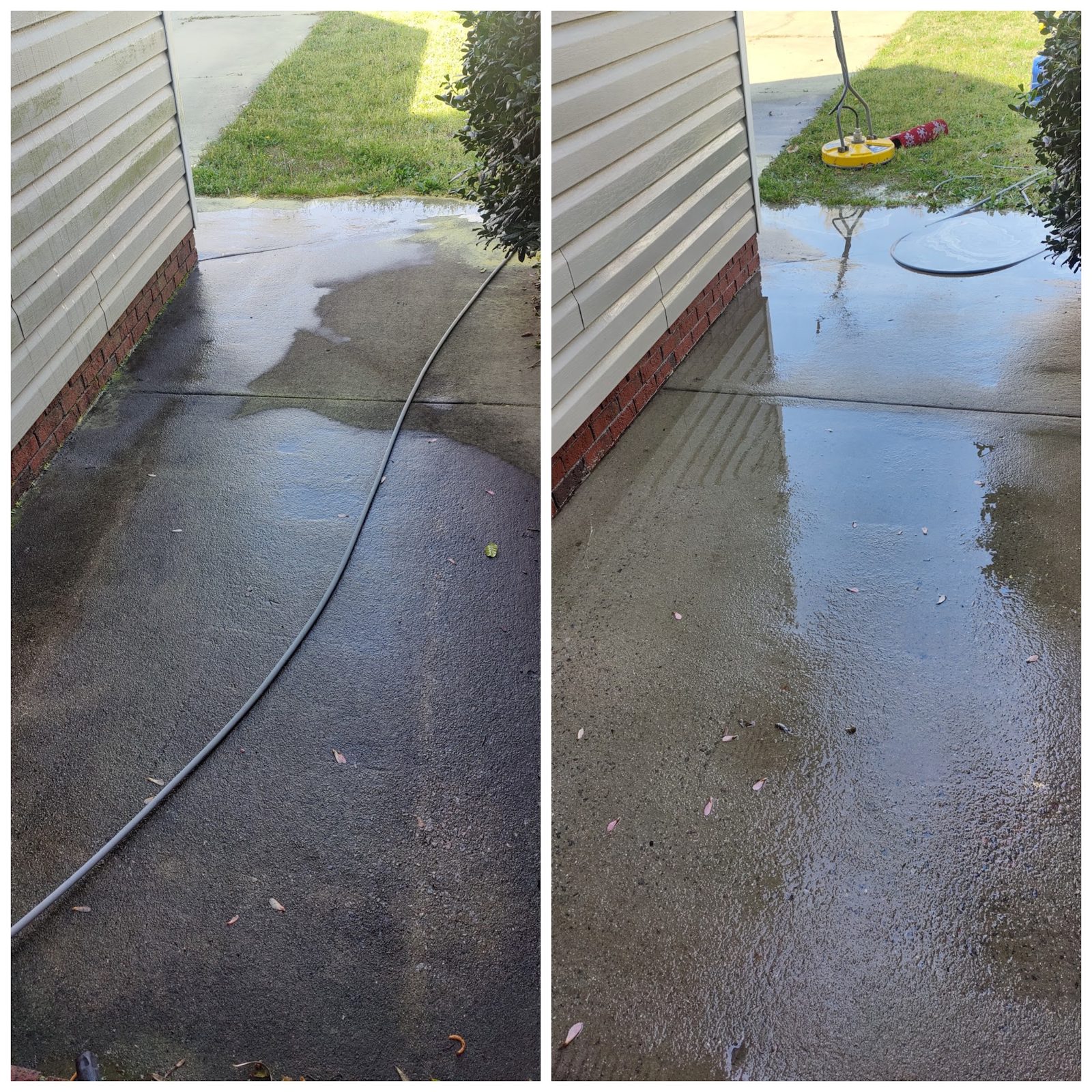 A concrete driveway before and after a Soda City surface clean