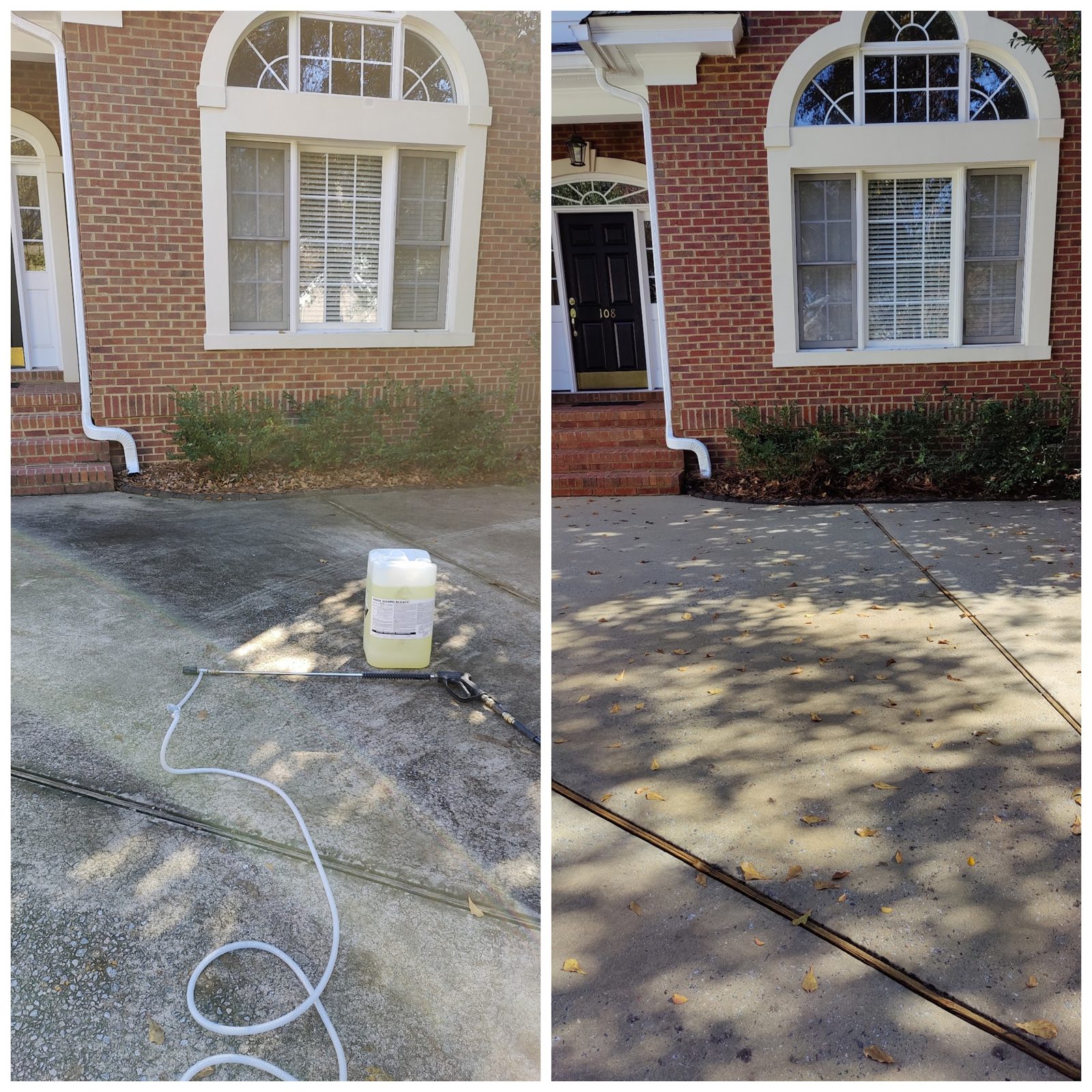 A concrete driveway before and after a Soda City surface clean