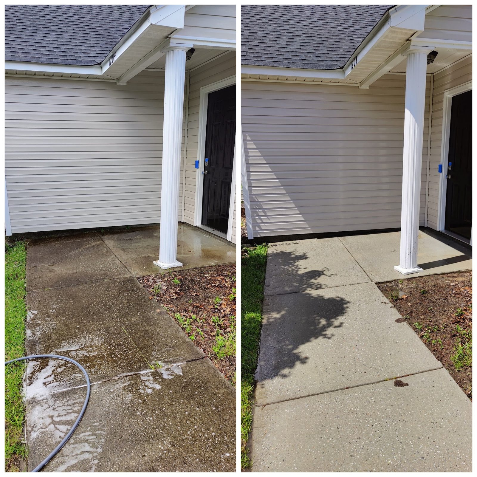 Pavers and concrete cleaned and ready for sealing, a Soda City job