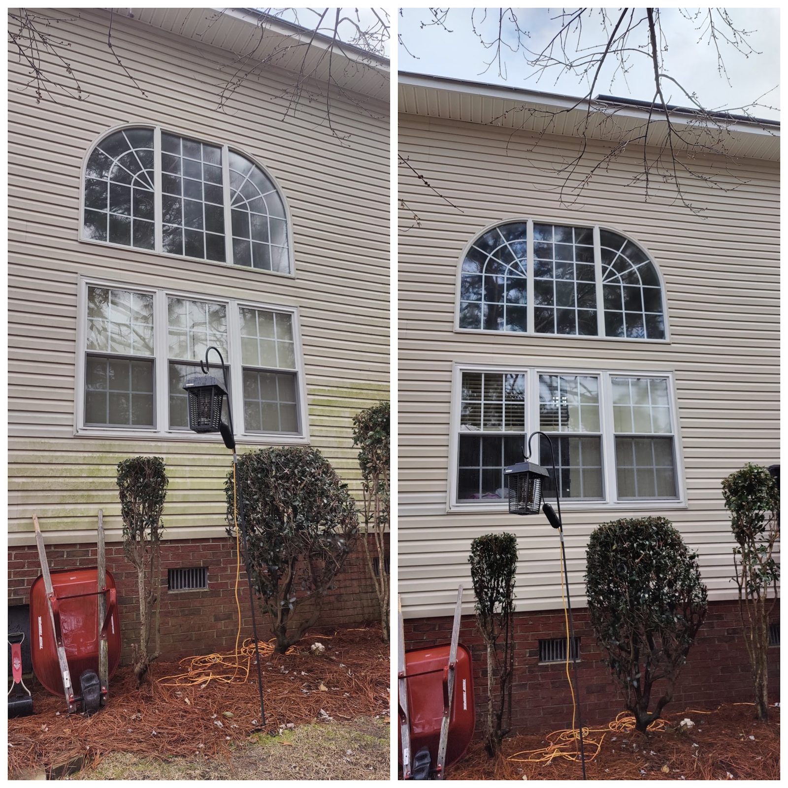 Siding before and after on a Soda City house wash