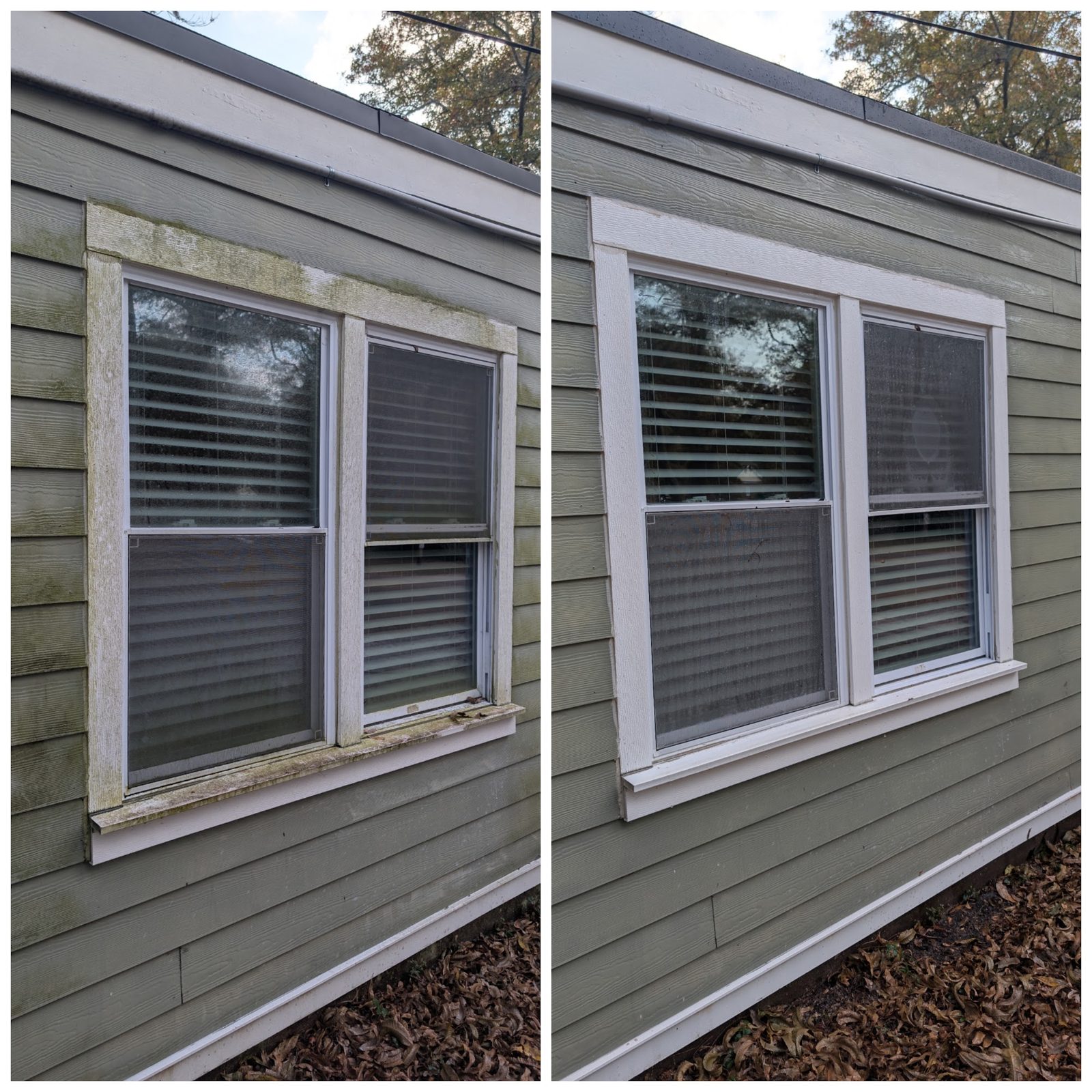 Siding before and after on a Soda City house wash