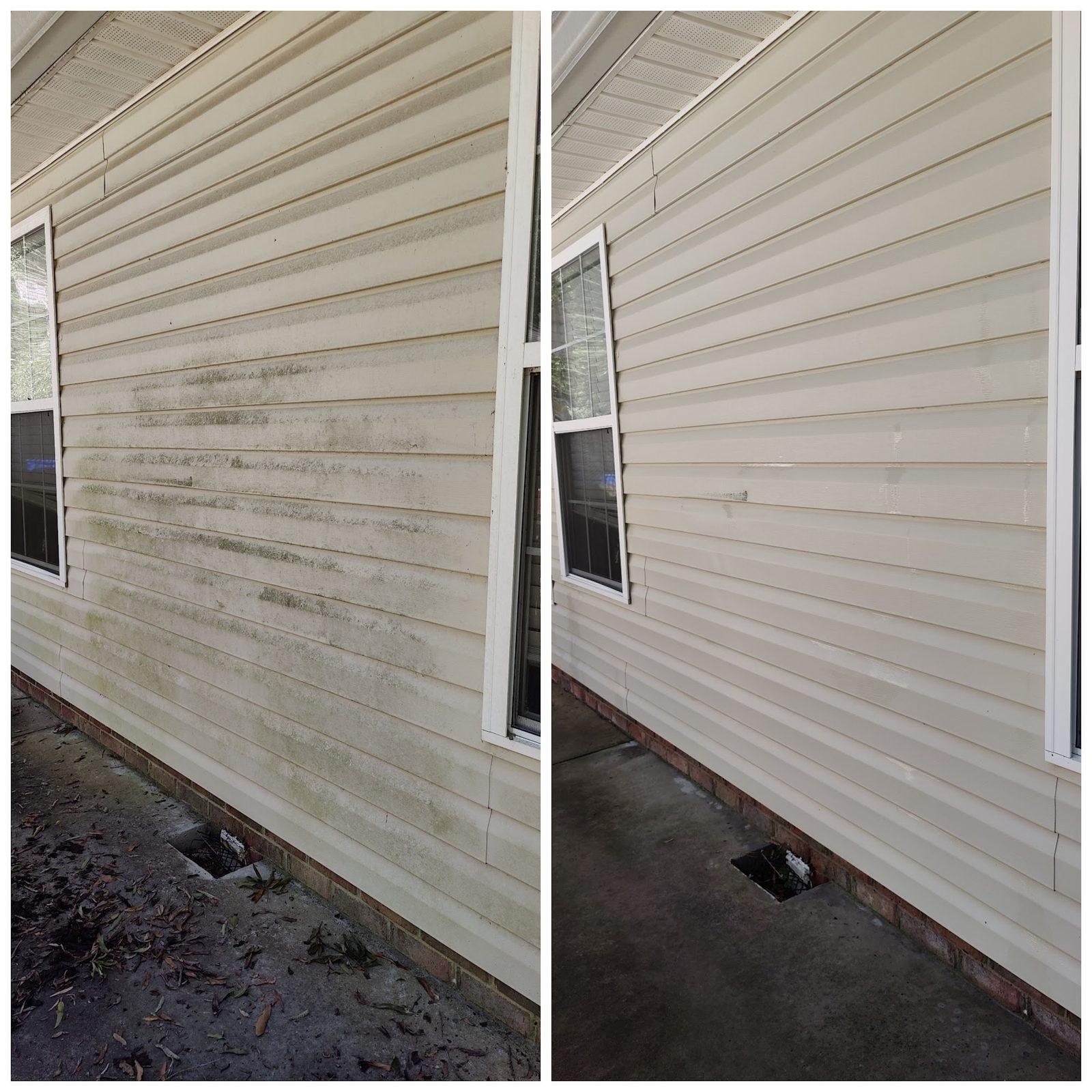 Siding before and after on a Soda City house wash