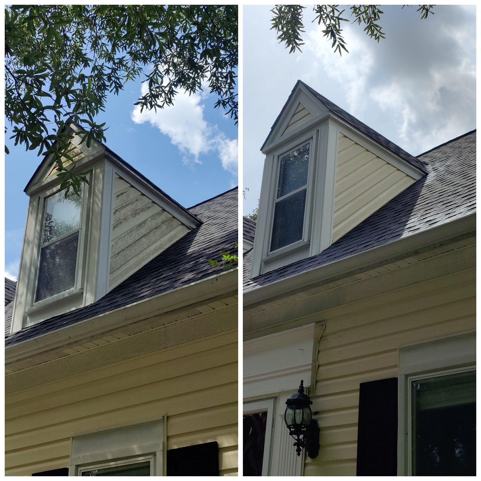 Siding before and after on a Soda City house wash