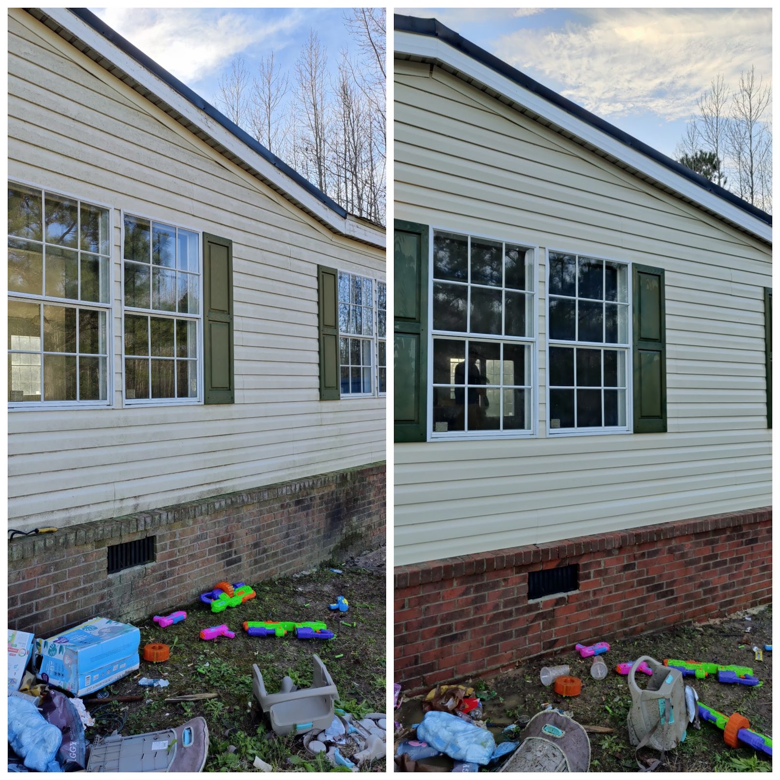 Siding before and after on a Soda City house wash