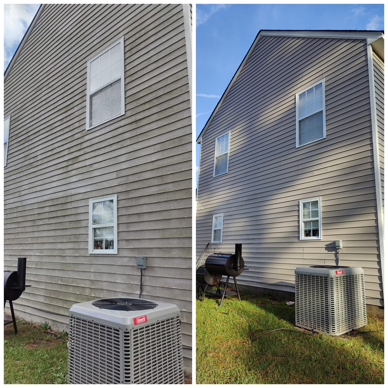 Siding before and after on a Soda City house wash