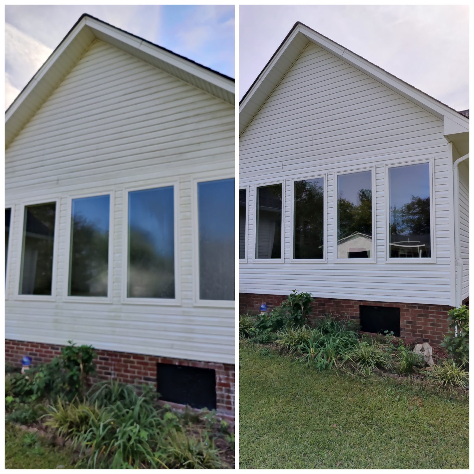 Siding before and after on a Soda City house wash