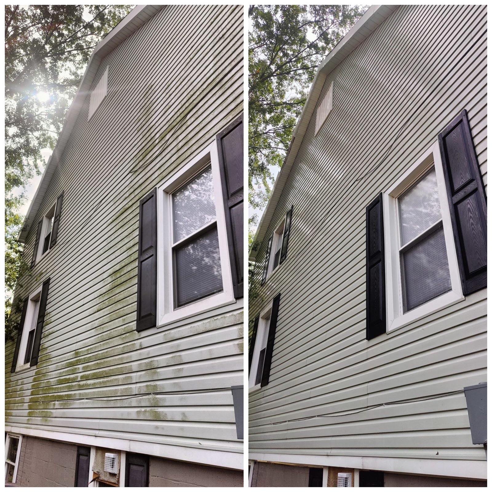 Siding before and after on a Soda City house wash